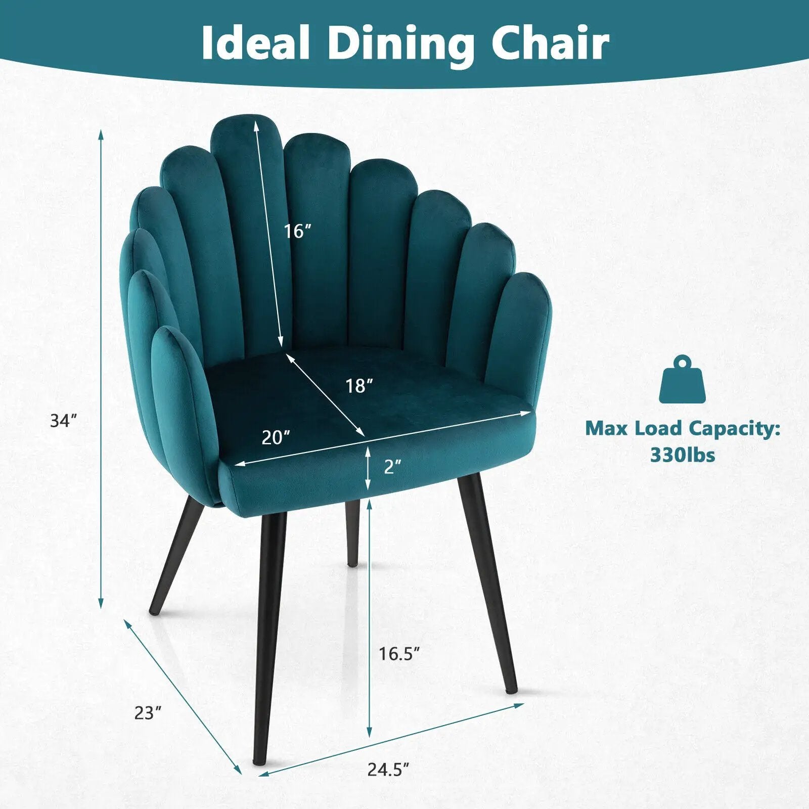 Modern Velvet Dining Chair with Metal Base and Petal Backrest by DirectDeals