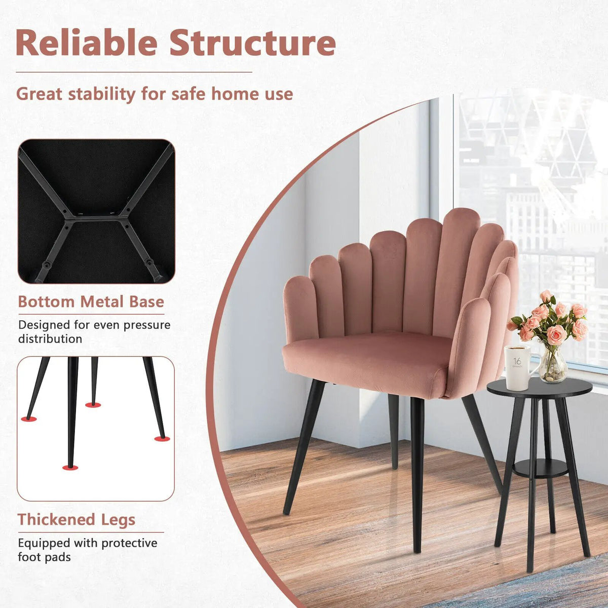 Modern Velvet Dining Chair with Metal Base and Petal Backrest by DirectDeals