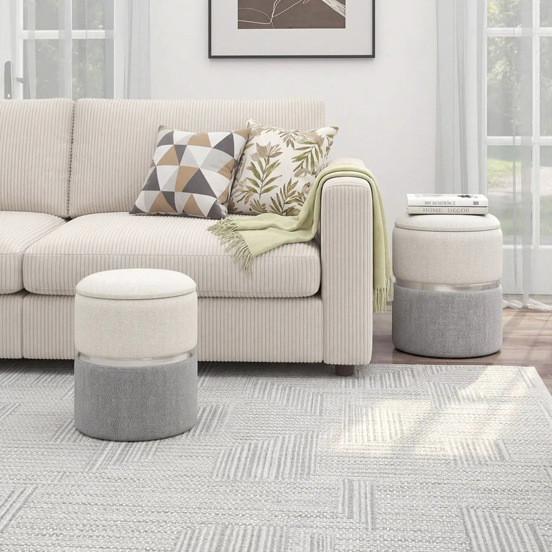 Velvet/Linen Fabric Storage Ottoman Set of 2 by DirectDeals