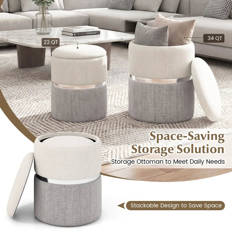 Velvet/Linen Fabric Storage Ottoman Set of 2 by DirectDeals