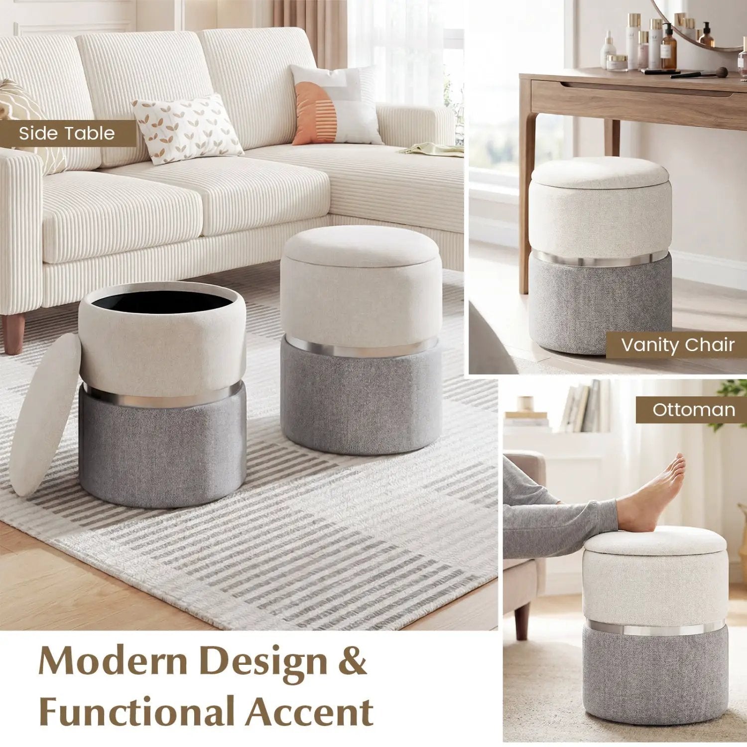 Velvet/Linen Fabric Storage Ottoman Set of 2 by DirectDeals