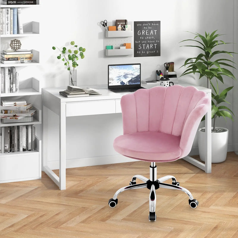 Upholstered Velvet Kids Desk Chair with Wheels and Seashell Back by DirectDeals
