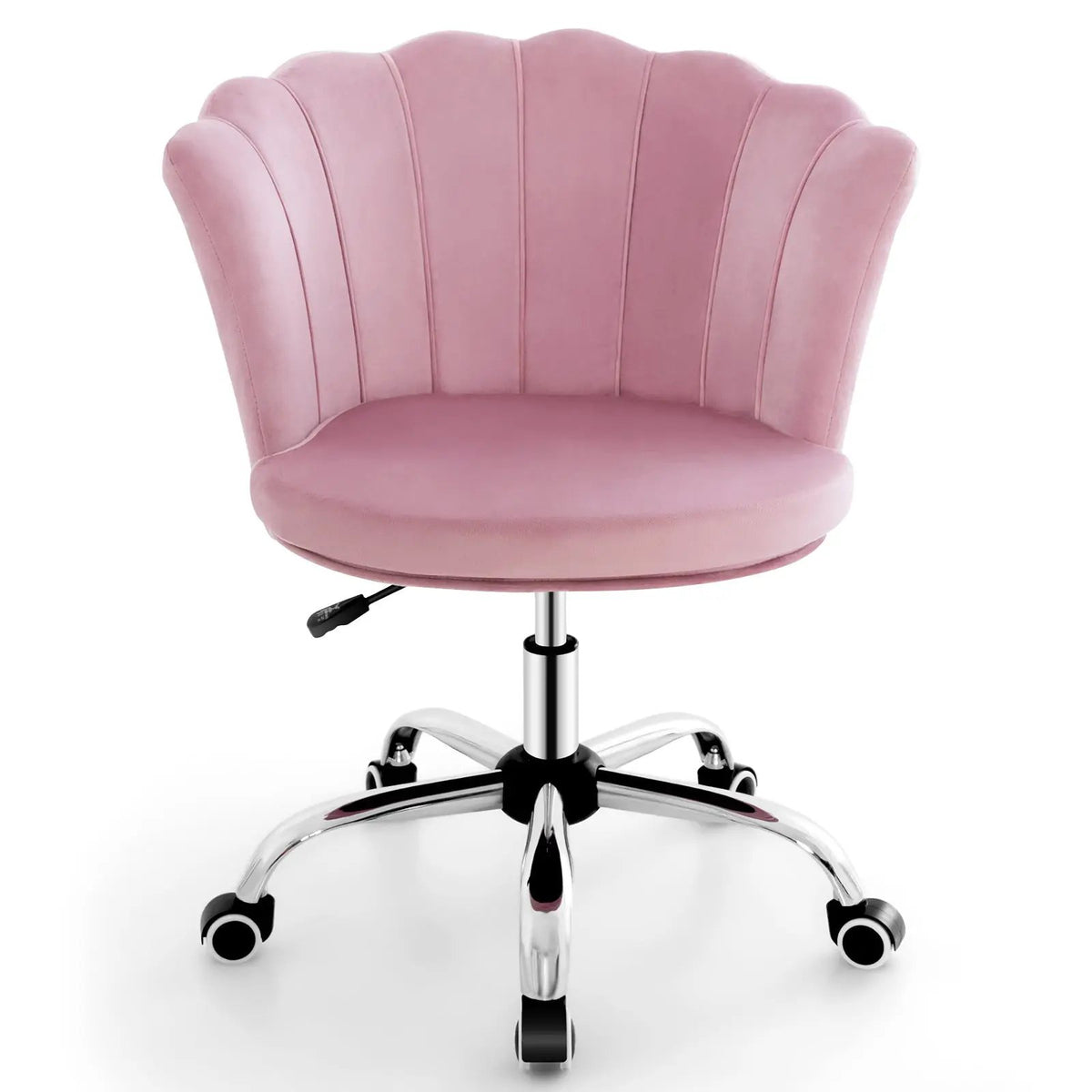 Upholstered Velvet Kids Desk Chair with Wheels and Seashell Back, photo 4 of 11