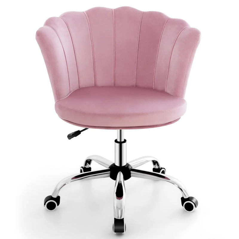 Upholstered Velvet Kids Desk Chair with Wheels and Seashell Back by DirectDeals