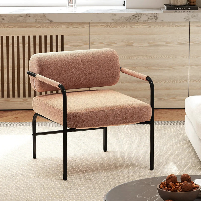 Velvet Upholstered Accent Chair with Cylindrical Backrest and Metal Armrests by DirectDeals