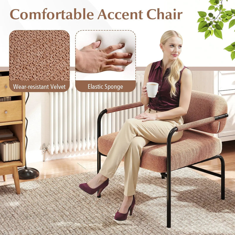 Velvet Upholstered Accent Chair with Cylindrical Backrest and Metal Armrests by DirectDeals