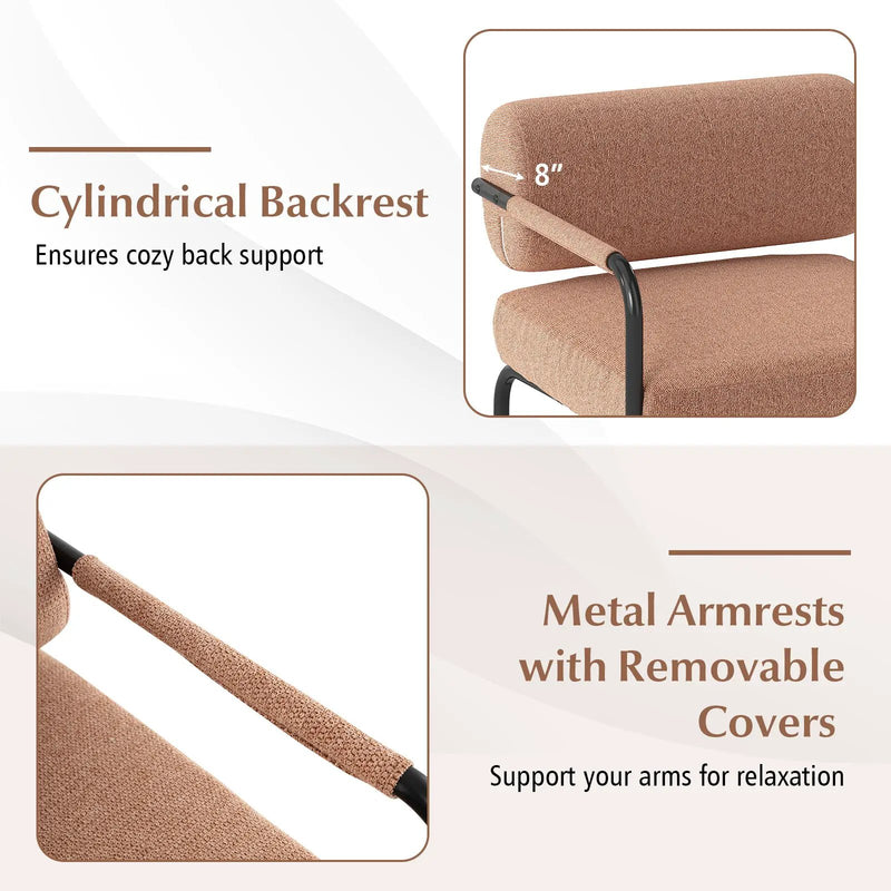 Velvet Upholstered Accent Chair with Cylindrical Backrest and Metal Armrests by DirectDeals