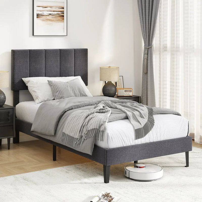 Upholstered Platform Bed with Adjustable Headboard - Twin Size by DirectDeals