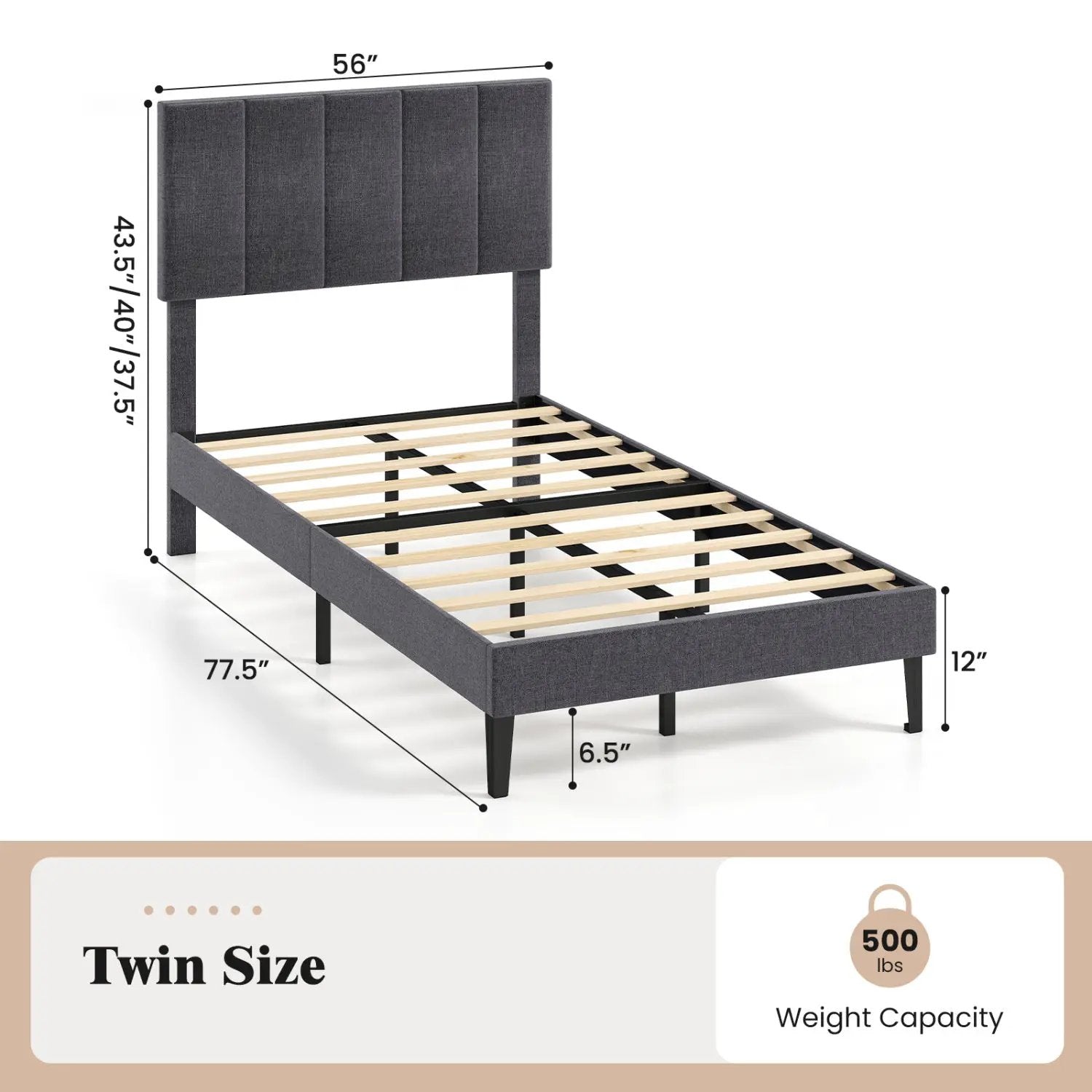 Upholstered Platform Bed with Adjustable Headboard - Twin Size by DirectDeals