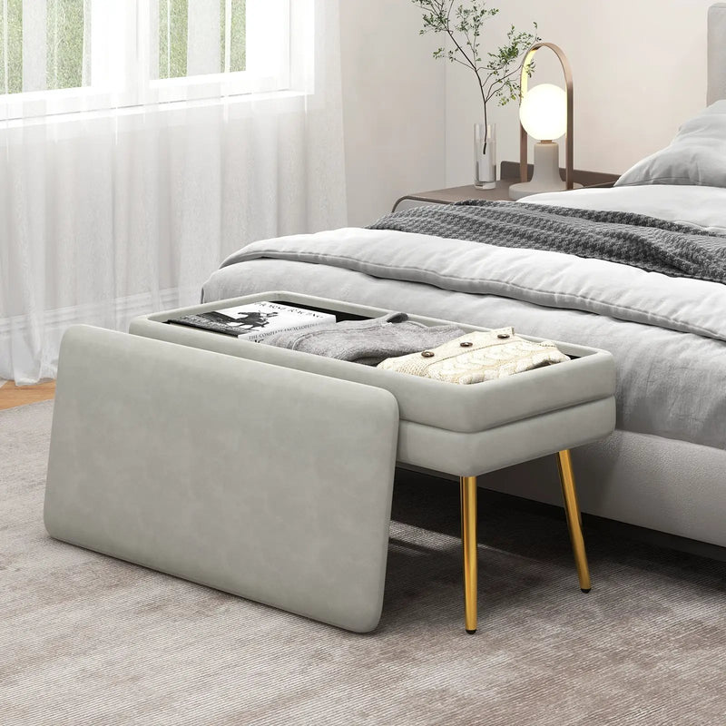 Velvet Upholstered Storage Bench with Removable Top-Grey by DirectDeals