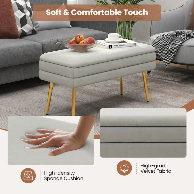 Velvet Upholstered Storage Bench with Removable Top-Grey by DirectDeals