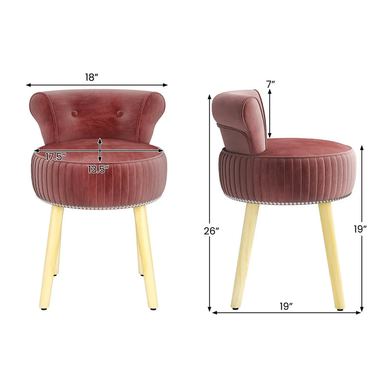 Velvet Vanity Chair with Back Upholstered Vanity Stool with Tufted Low Back and Solid Wood Legs by DirectDeals