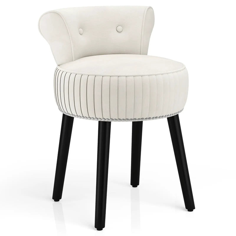 Velvet Vanity Chair with Back Upholstered Vanity Stool with Tufted Low Back and Solid Wood Legs by DirectDeals