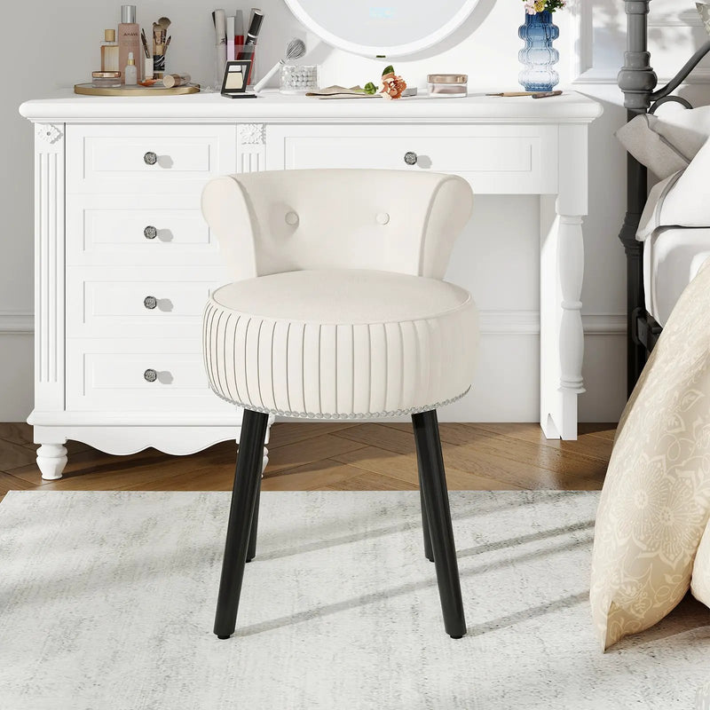 Velvet Vanity Chair with Back Upholstered Vanity Stool with Tufted Low Back and Solid Wood Legs by DirectDeals
