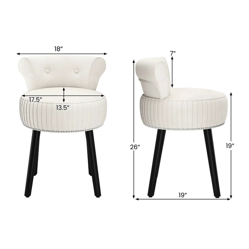 Velvet Vanity Chair with Back Upholstered Vanity Stool with Tufted Low Back and Solid Wood Legs by DirectDeals