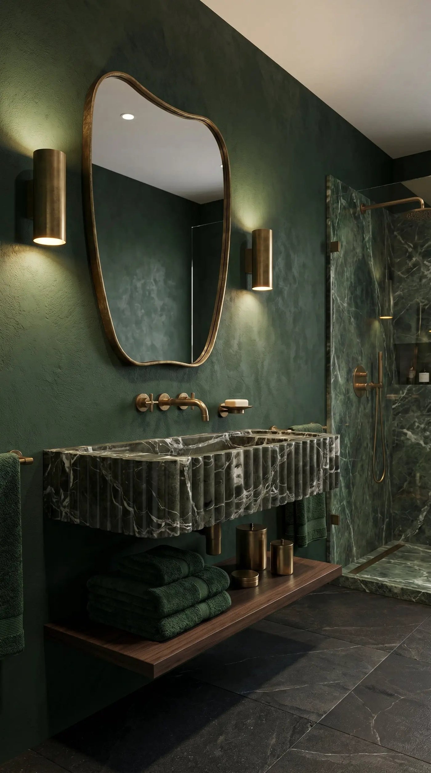 Verde Antico Marble Rectangular Wall-Mount Fluted Bathroom Sink 25x13 by GobekDesign