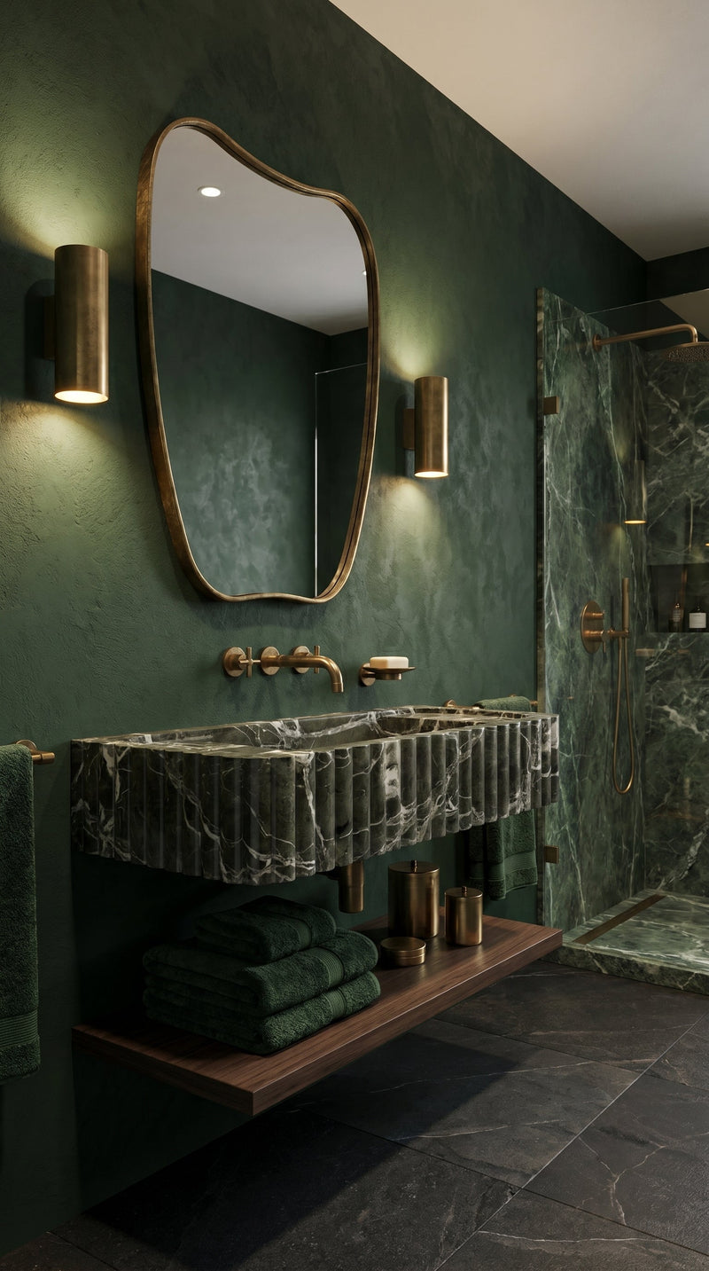 Verde Antico Marble Rectangular Wall-Mount Fluted Bathroom Sink 25x13 by GobekDesign