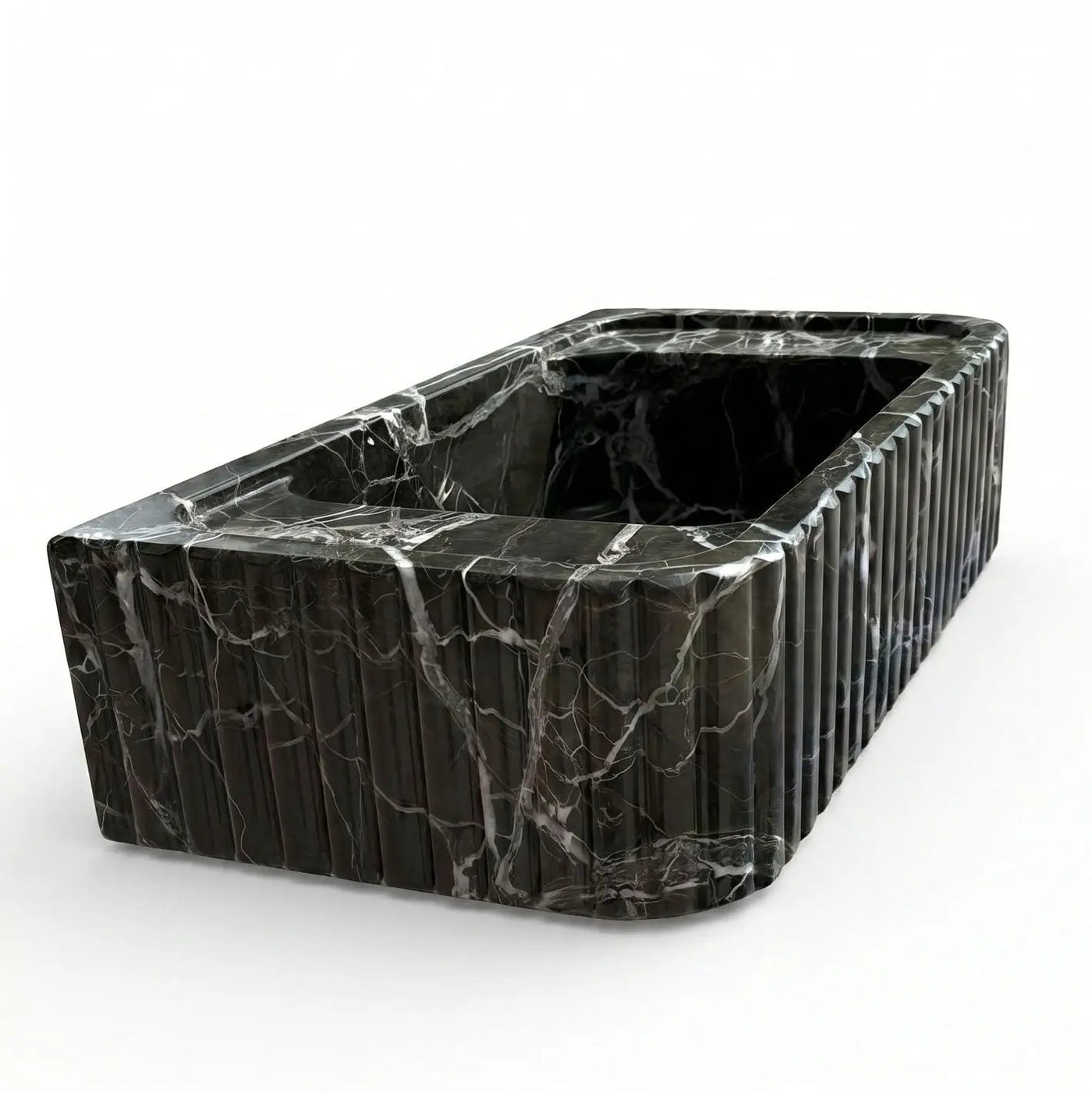 Verde Antico Marble Rectangular Wall-Mount Fluted Bathroom Sink 25x13 by GobekDesign