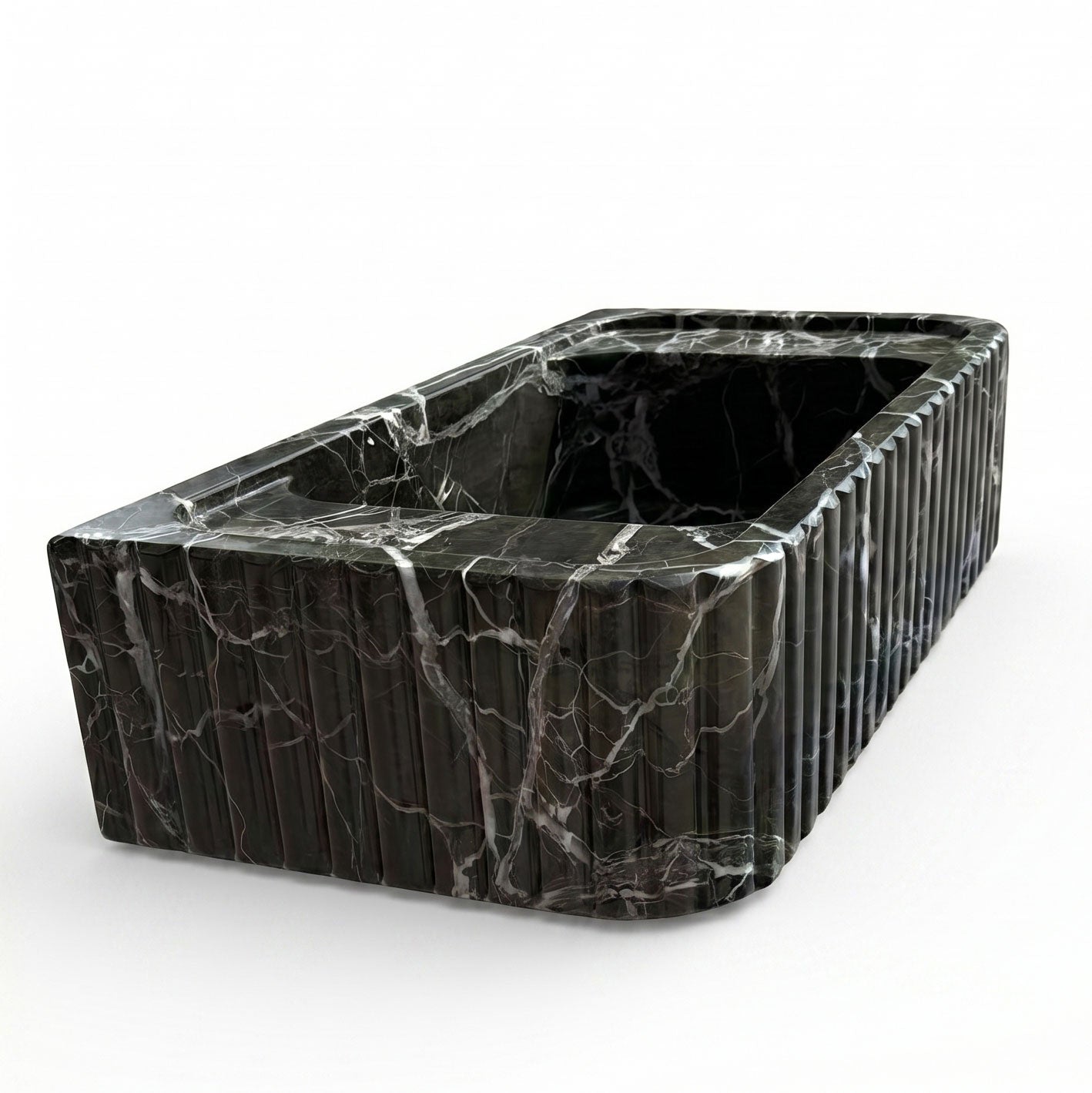 Verde Antico Marble Rectangular Wall-Mount Fluted Bathroom Sink 25x13 by GobekDesign