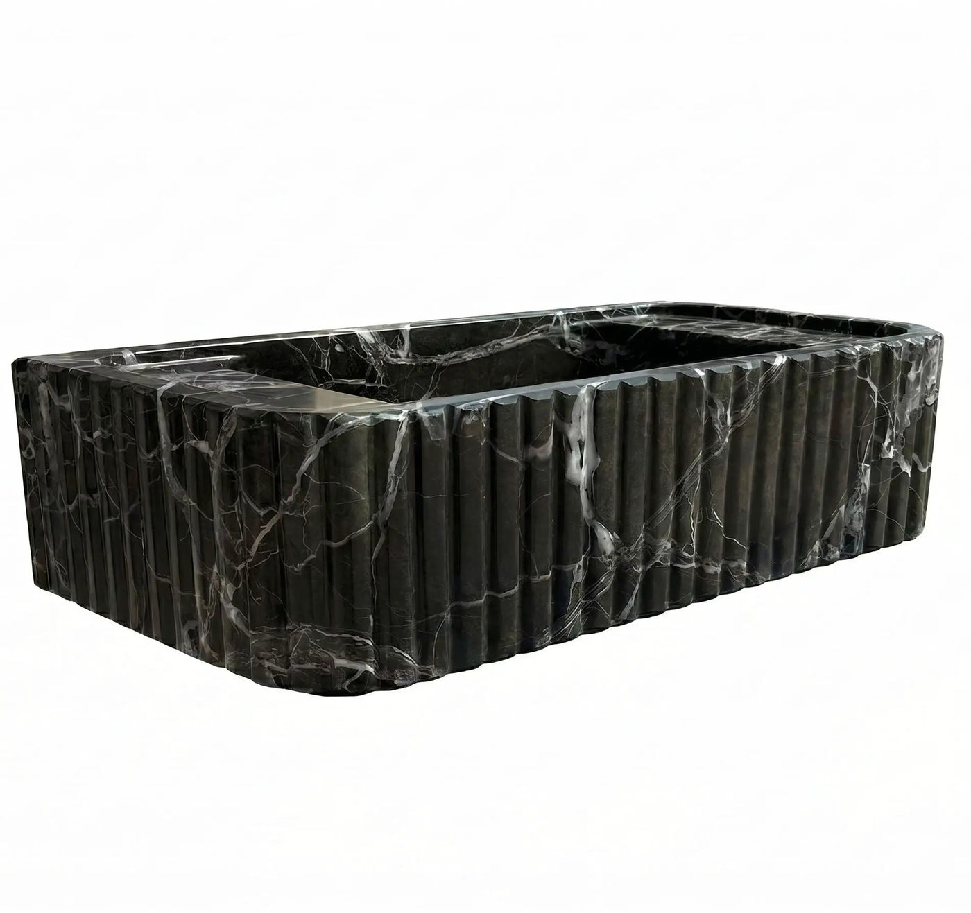 Verde Antico Marble Rectangular Wall-Mount Fluted Bathroom Sink 25x13 by GobekDesign