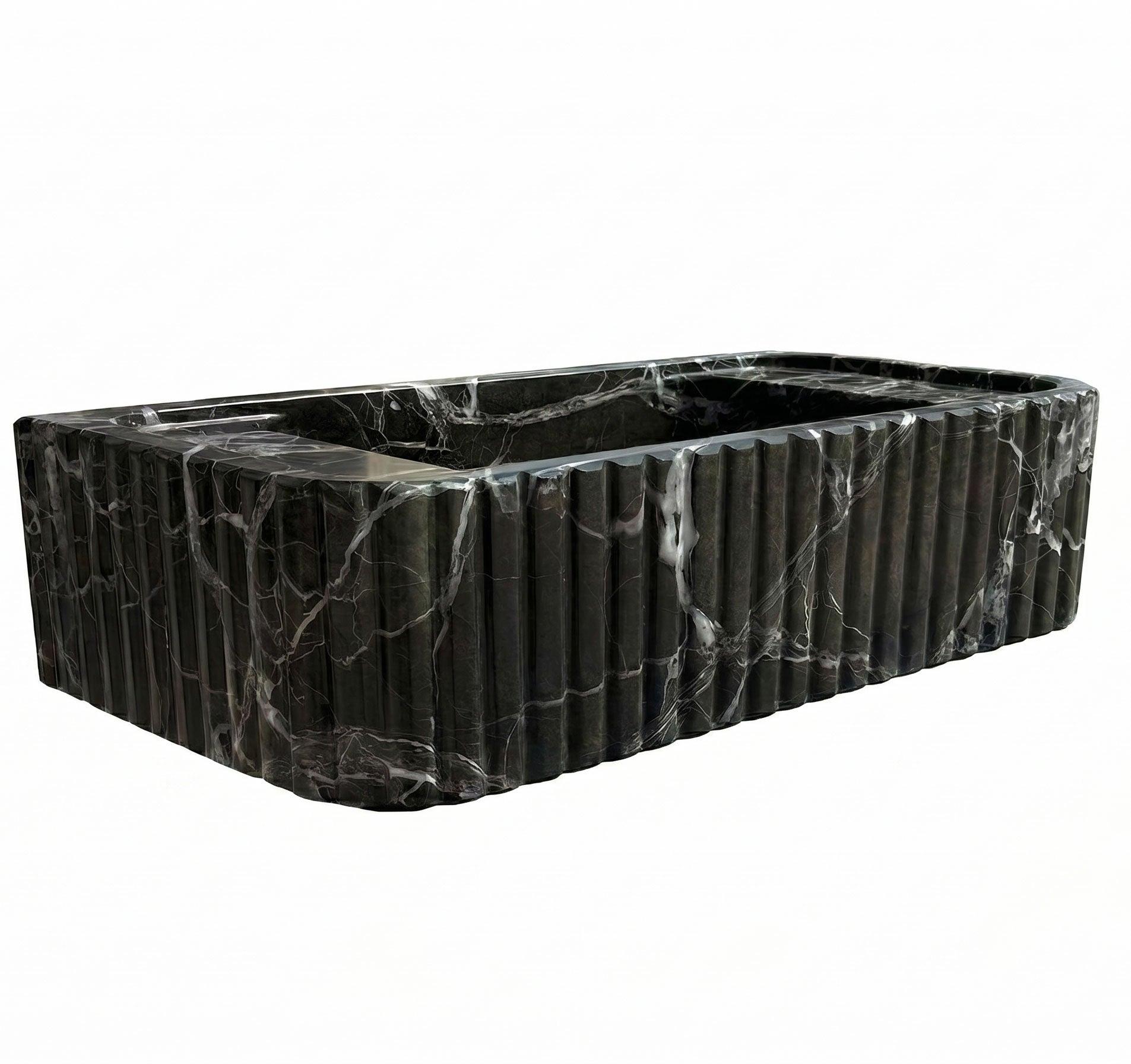 Verde Antico Marble Rectangular Wall-Mount Fluted Bathroom Sink 25x13 by GobekDesign