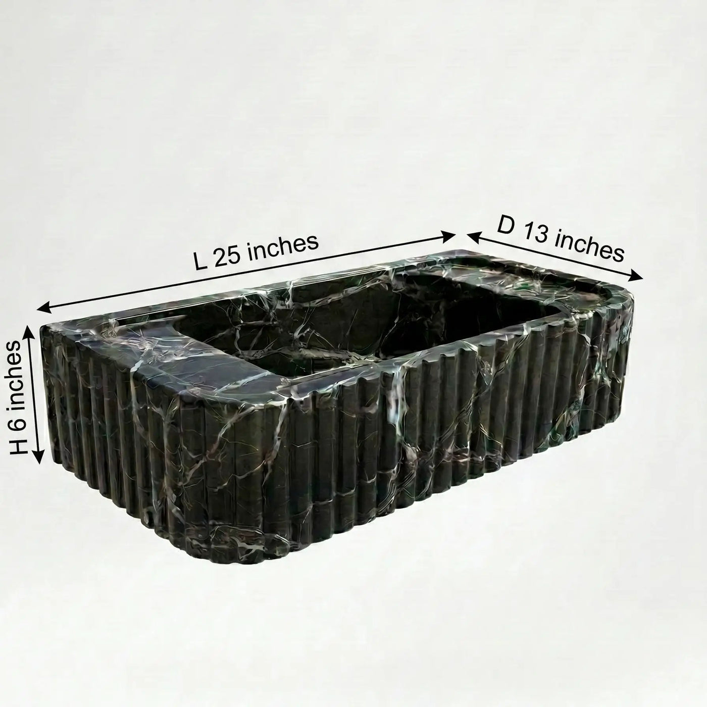 Verde Antico Marble Rectangular Wall-Mount Fluted Bathroom Sink 25x13 by GobekDesign
