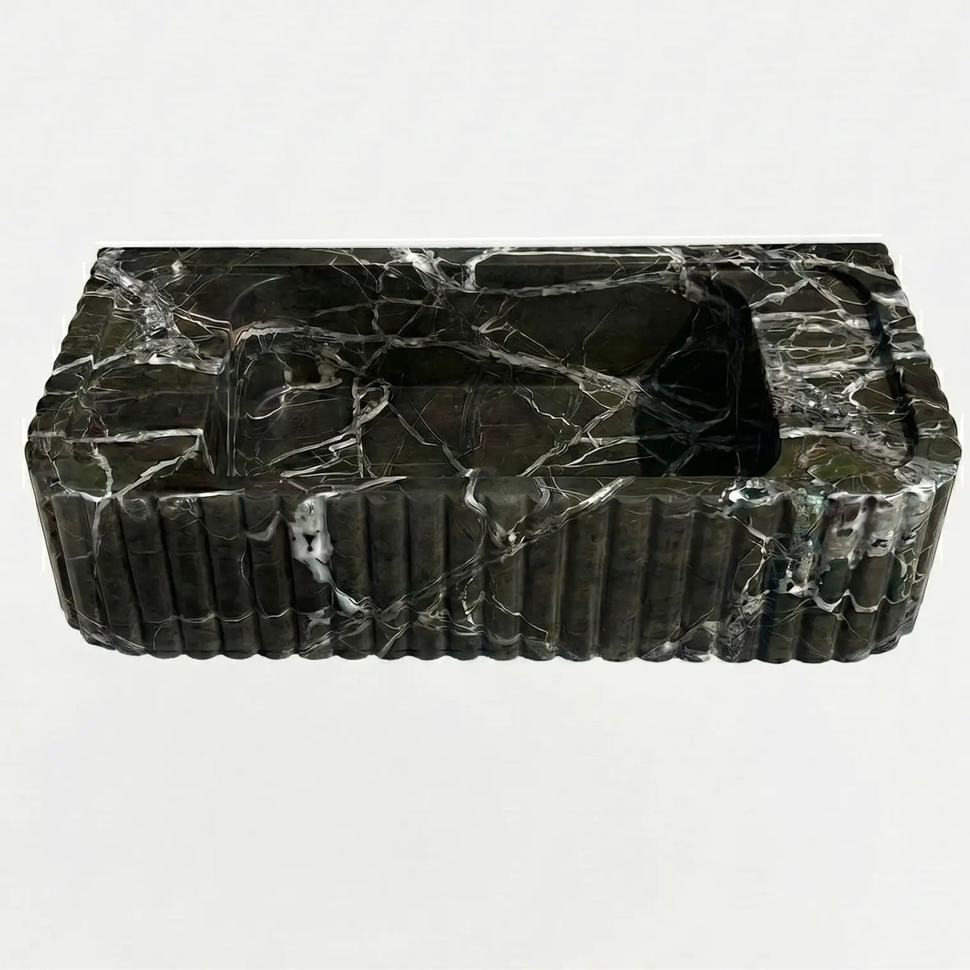 Verde Antico Marble Rectangular Wall-Mount Fluted Bathroom Sink 25x13 by GobekDesign