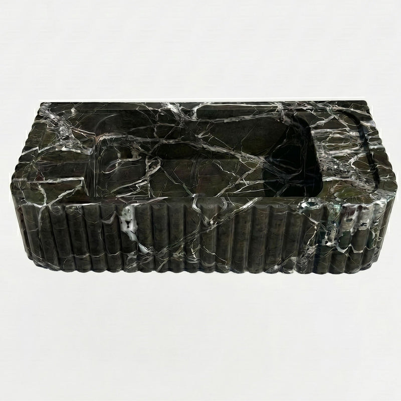Verde Antico Marble Rectangular Wall-Mount Fluted Bathroom Sink 25x13 by GobekDesign