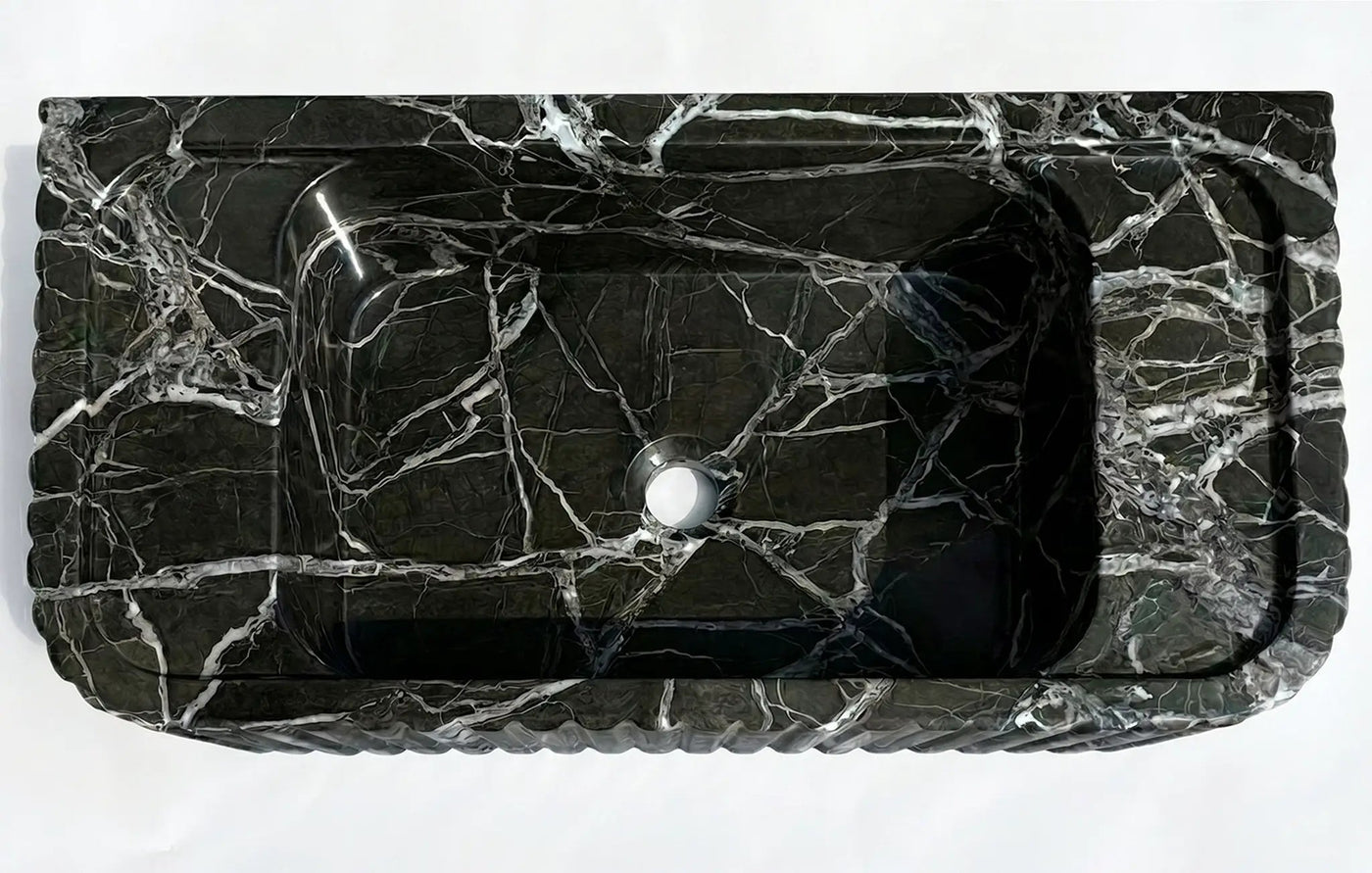 Verde Antico Marble Rectangular Wall-Mount Fluted Bathroom Sink 25x13 by GobekDesign