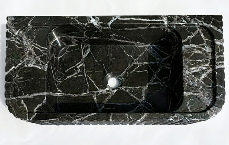 Verde Antico Marble Rectangular Wall-Mount Fluted Bathroom Sink 25x13 by GobekDesign