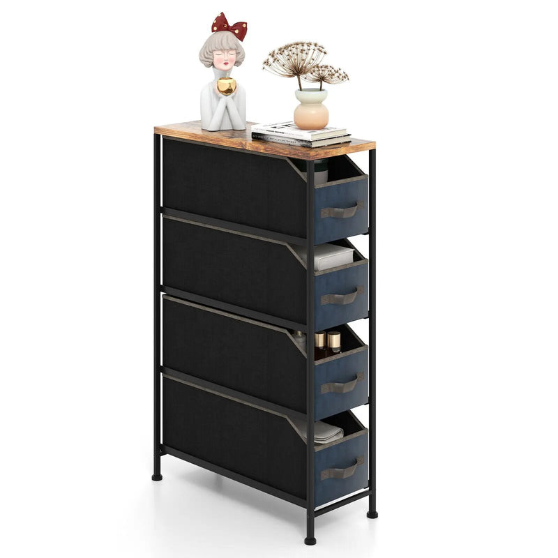 Vertical Narrow Dresser with 4 Removable Fabric Drawers-Rustic Brown by DirectDeals