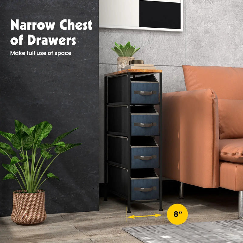 Vertical Narrow Dresser with 4 Removable Fabric Drawers-Rustic Brown by DirectDeals
