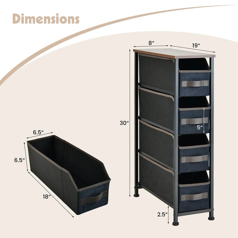 Vertical Narrow Dresser with 4 Removable Fabric Drawers-Rustic Brown by DirectDeals