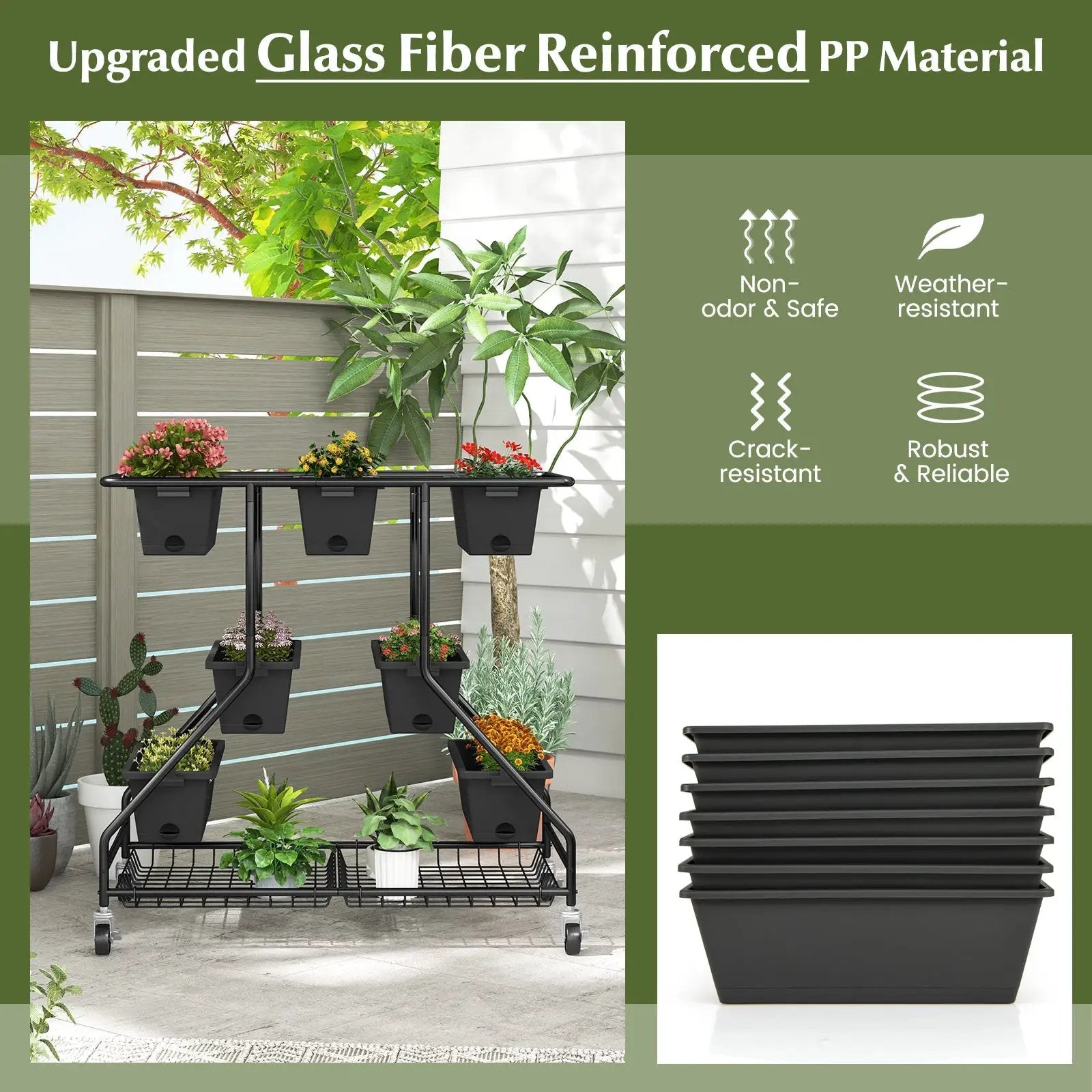 Vertical Raised Garden Bed with 7 Planter Boxes and Storage Baskets-Black by DirectDeals