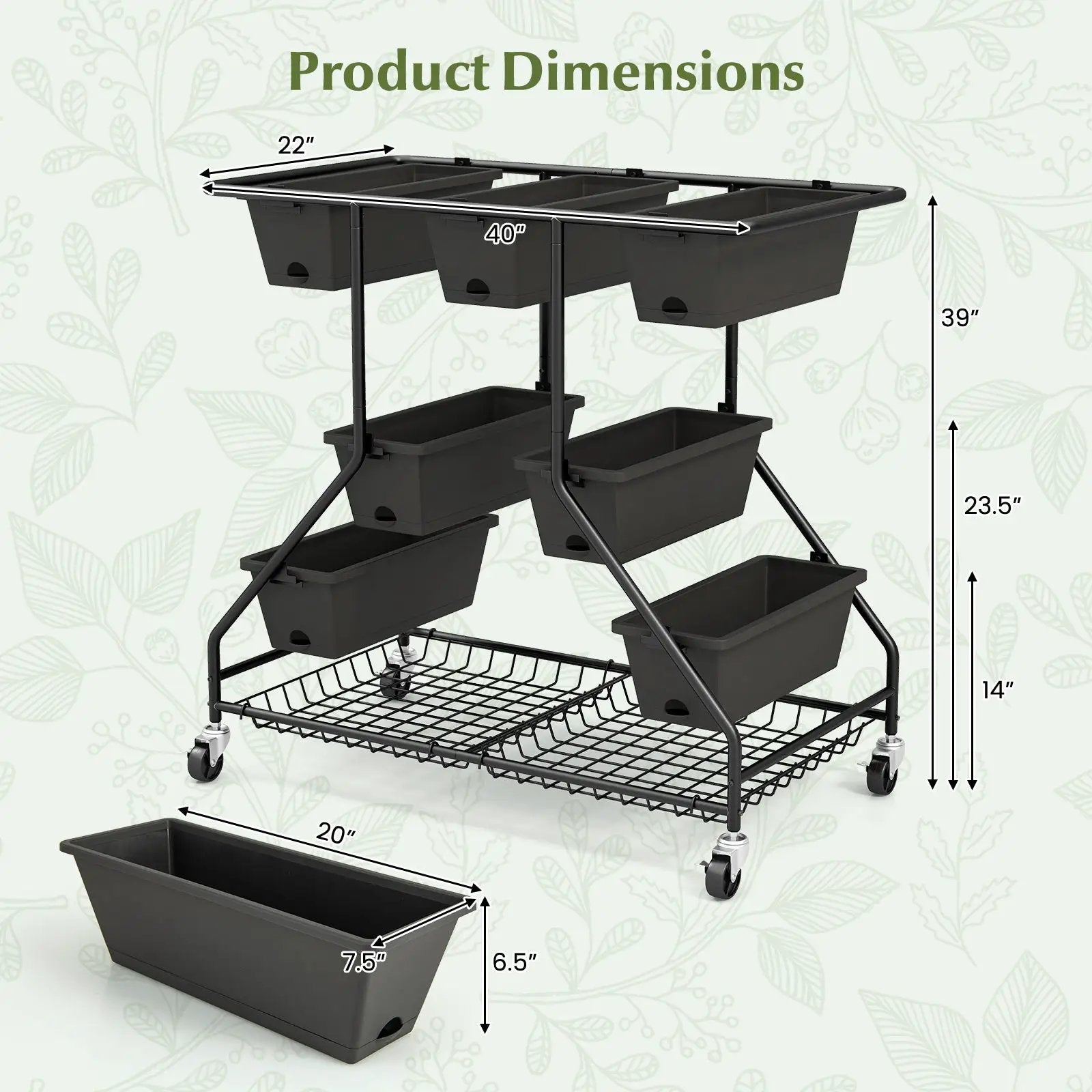 Vertical Raised Garden Bed with 7 Planter Boxes and Storage Baskets-Black by DirectDeals