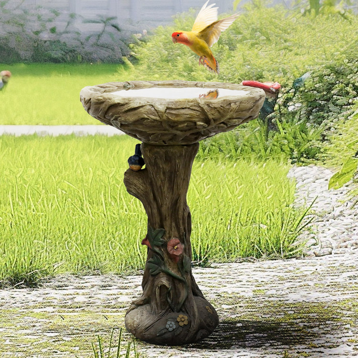 Concrete Bird Bath Rustic Trunk with Vines 24 Inch, photo 2 of 11
