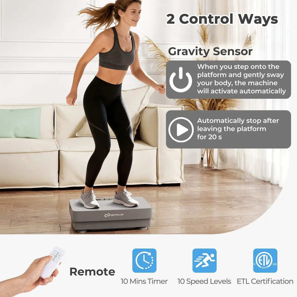 Vibration Plate Exercise Machine with Gravity Sensor and Remote Control for Home Gym, photo 14 of 16