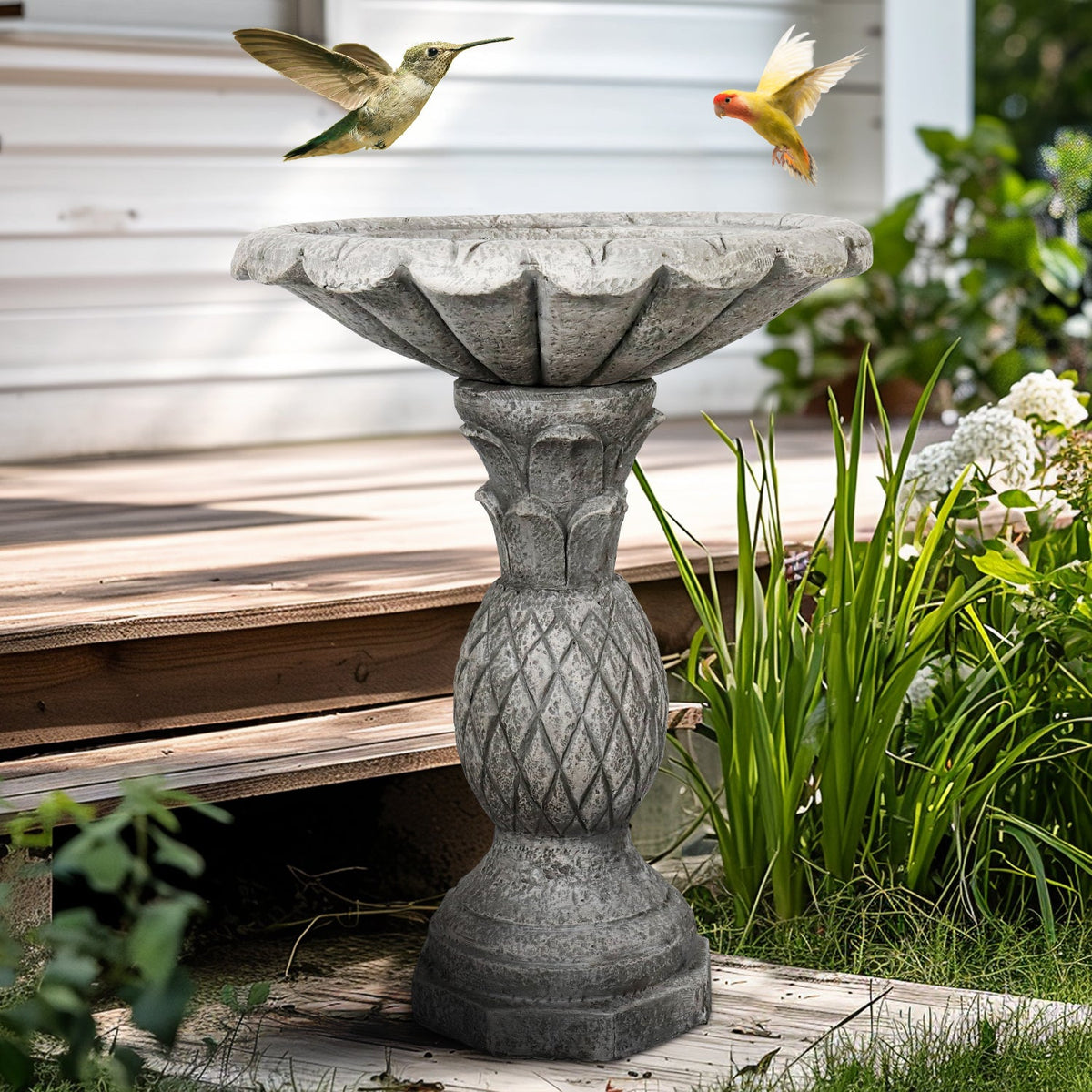 Concrete Pineapple Bird Bath Classical Pedestal 24 Inch, photo 4 of 12
