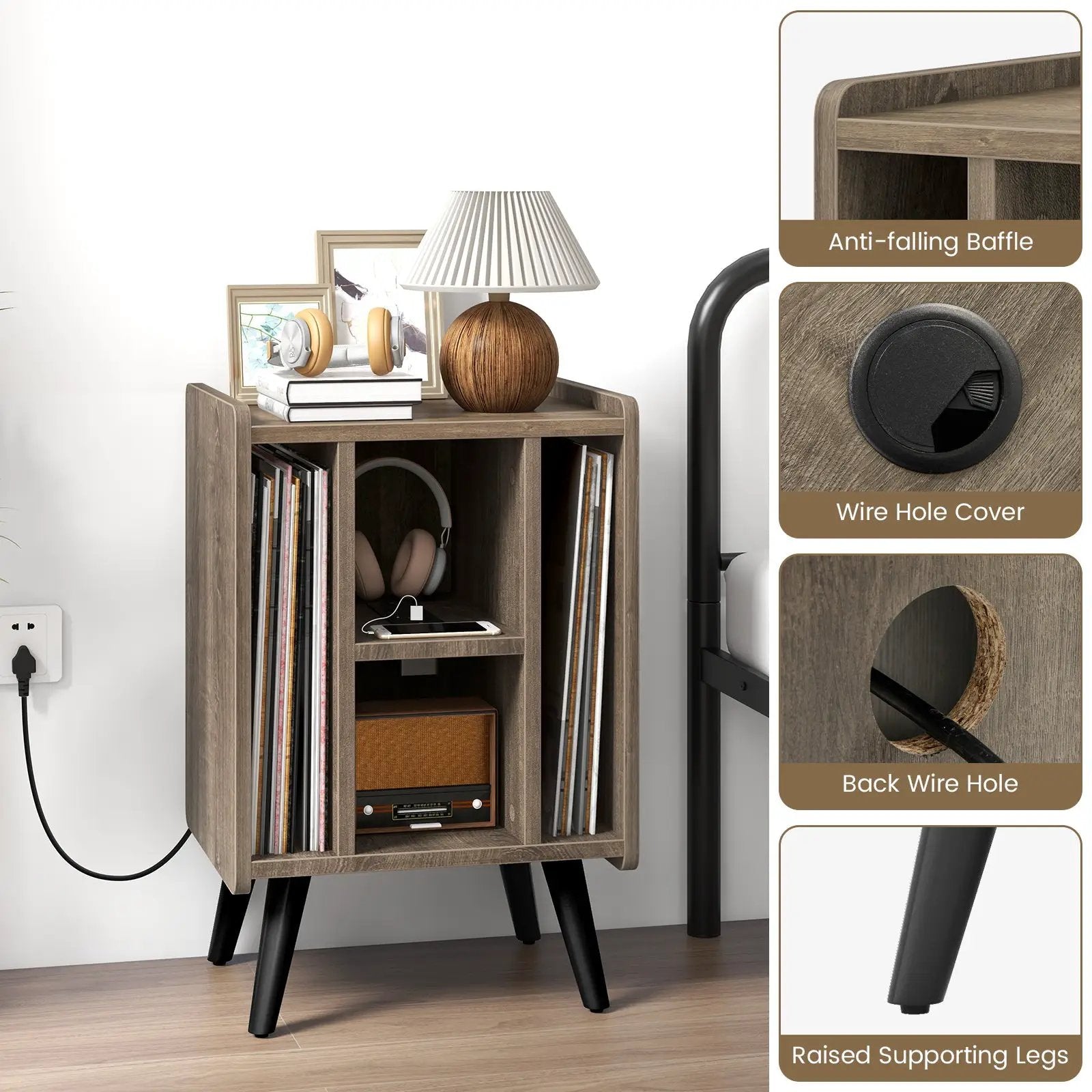 Vinyl Record Storage Turntable Stand with 4 Open Shelves by DirectDeals