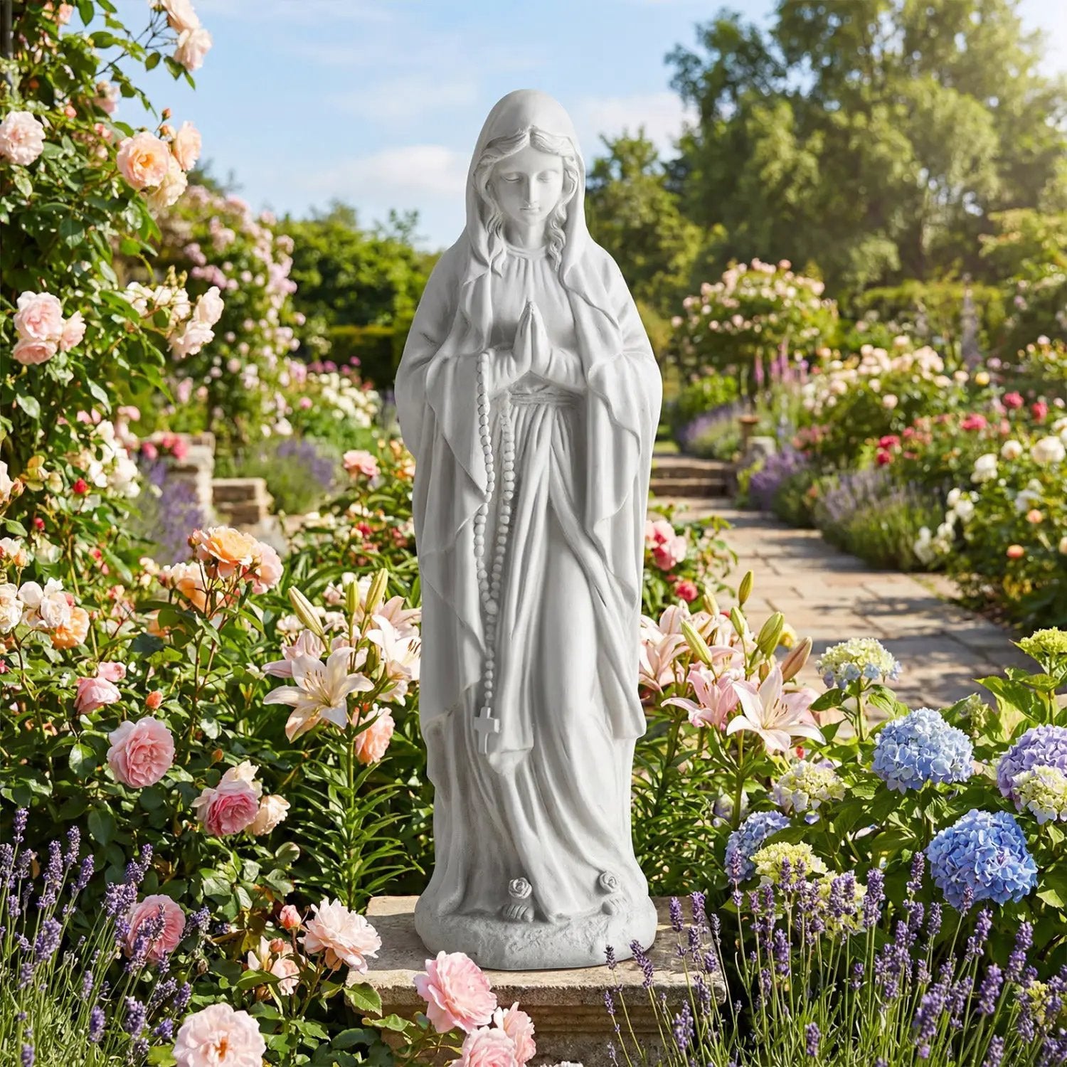 Virgin Mary Statue 29.5 inch Tall Outdoor Religious Sculpture by DirectDeals