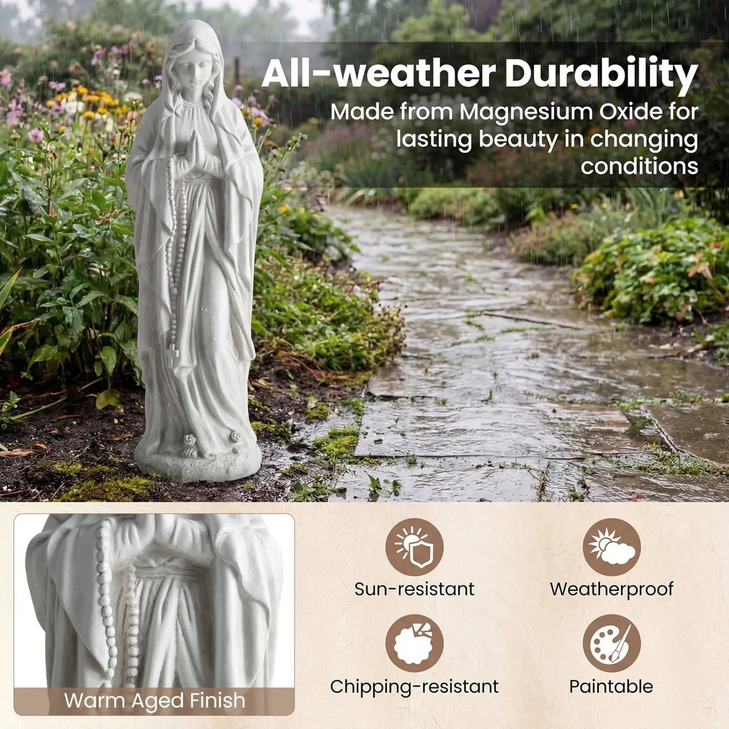 Virgin Mary Statue 29.5 inch Tall Outdoor Religious Sculpture by DirectDeals