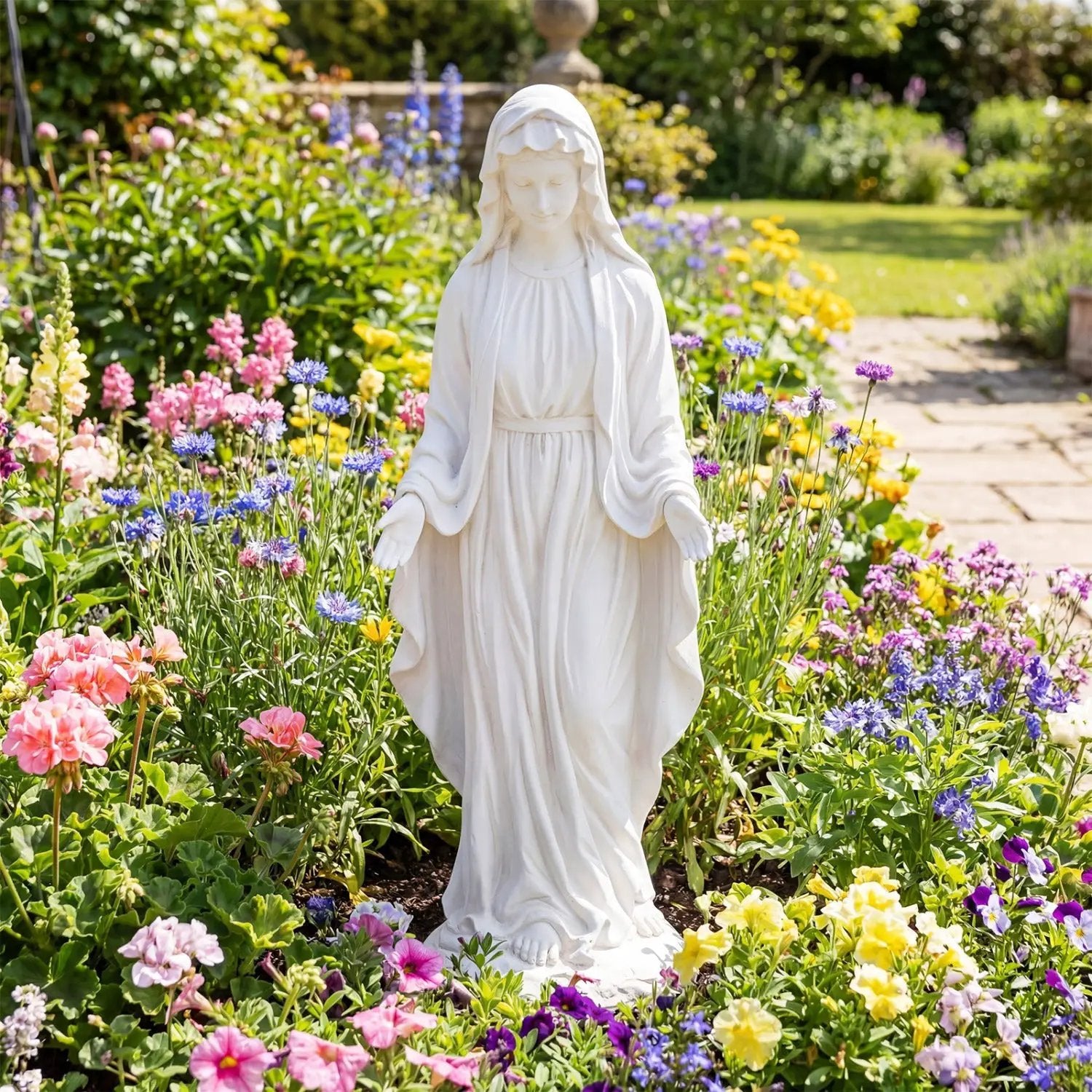 Virgin Mary Statue 29.5 inch Tall Outdoor Religious Sculpture with Aged Finish by DirectDeals