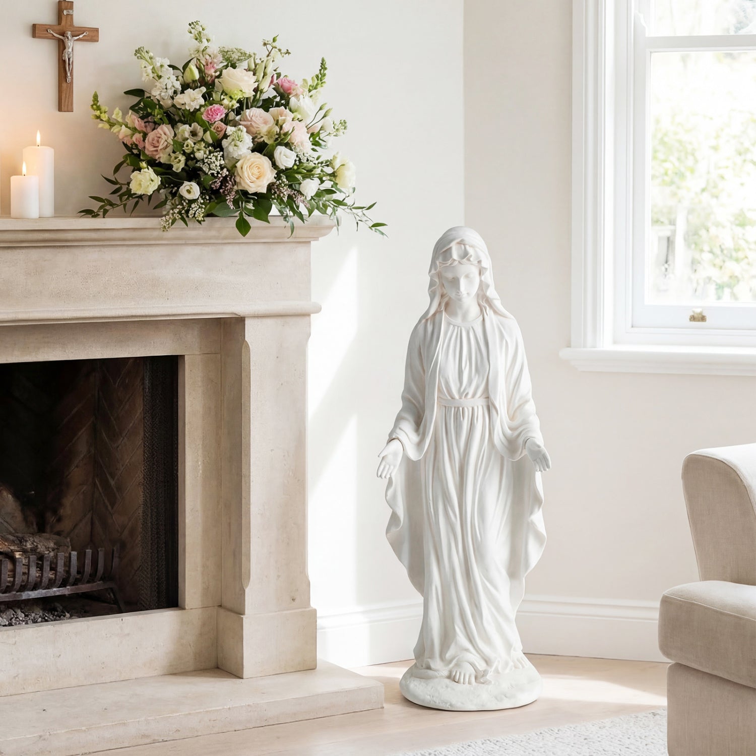 Virgin Mary Statue 29.5 inch Tall Outdoor Religious Sculpture with Aged Finish by DirectDeals