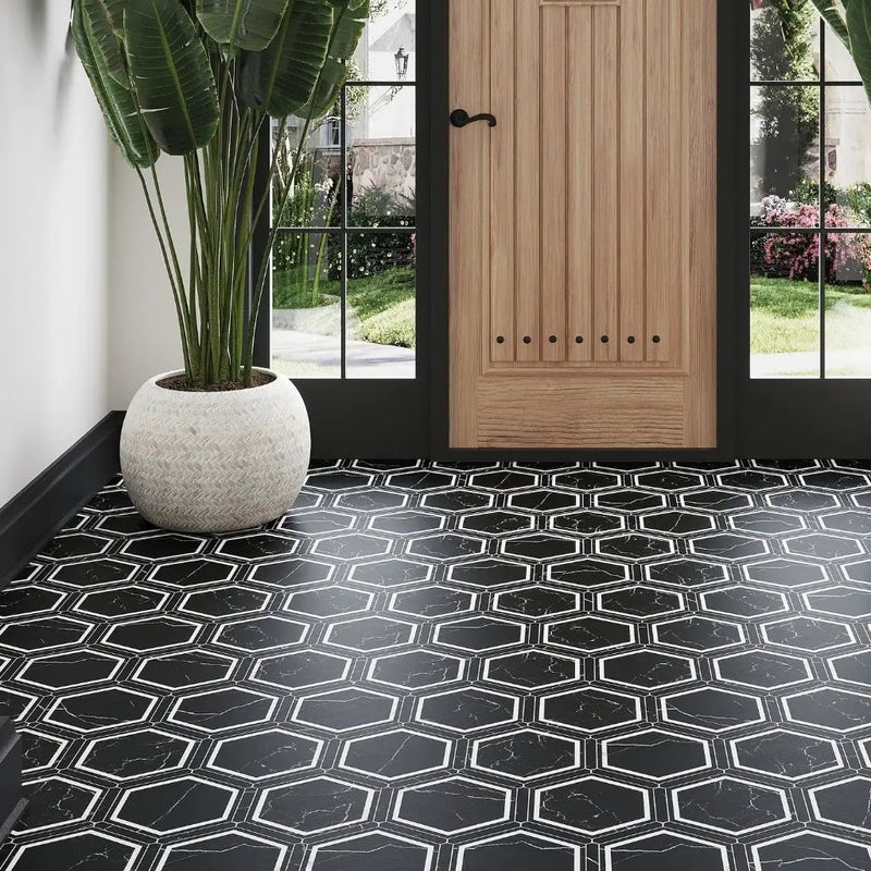 Black White 9x10 Matte Hexagon Porcelain Tile (18 pack, 8.07 sq ft/case) by Apollo Tile