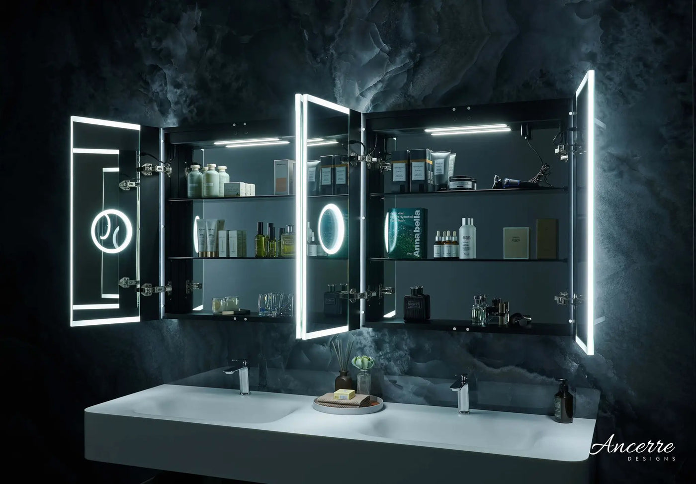 Pagani LED Mirror Cabinet with Defogger, Dimmer, Magnifier & USB outlet by Ancerre Designs