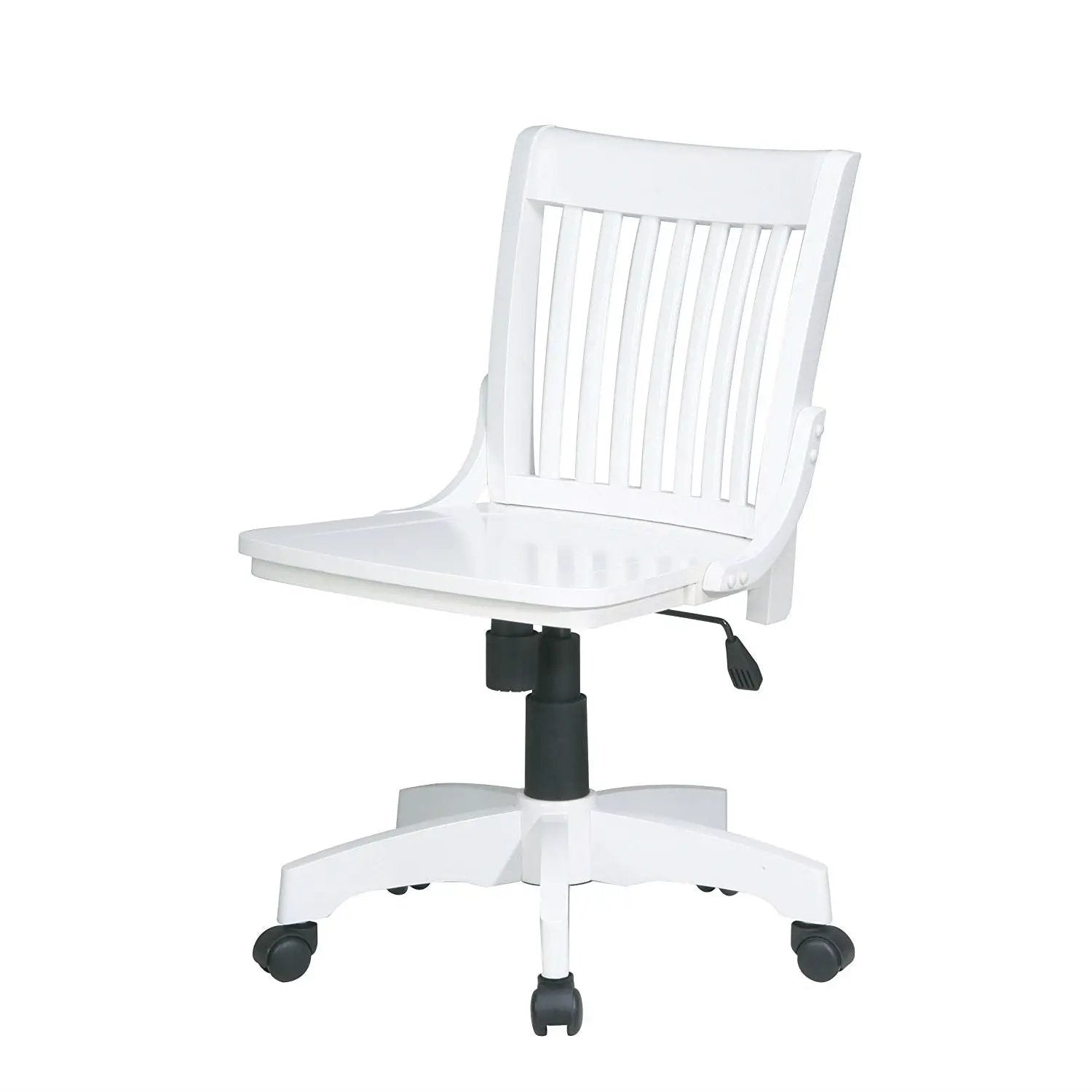 White Armless Bankers Chair with Wood Seat by HomePacific