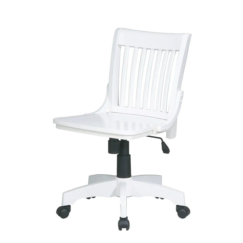 White Armless Bankers Chair with Wood Seat by HomePacific