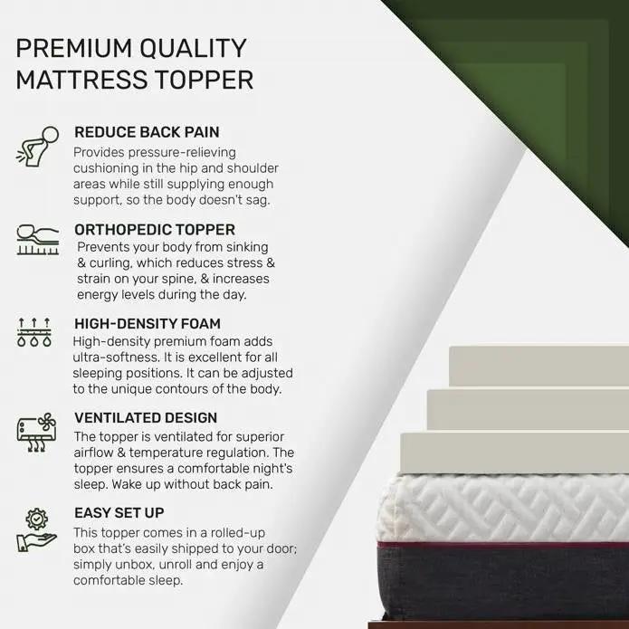 Full Size 2-inch Thick Plush High Density Foam Mattress Topper Pad - Medium Firm by HomePacific