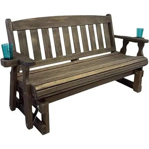 4ft Heavy Duty Porch Glider Bench with Cupholders in Dark Walnut - Made in USA by HomePacific