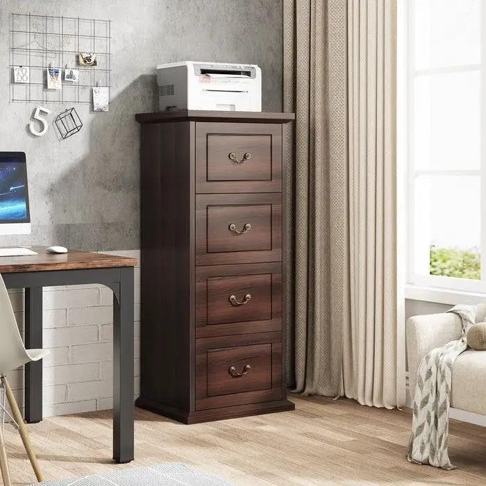 Traditional Vertical File Cabinet in Walnut Wood Finish with 4 Storage Drawers by HomePacific
